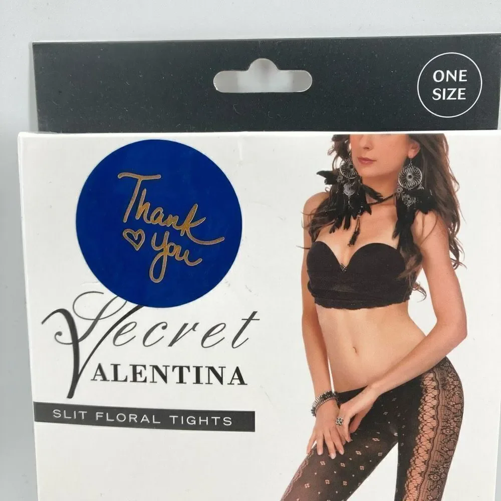 Secret Valentina Women’s Black Split Nylon Spandex Floral Tights OSFM